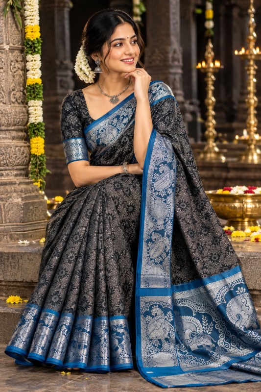 3D Embossed Pattu Sarees