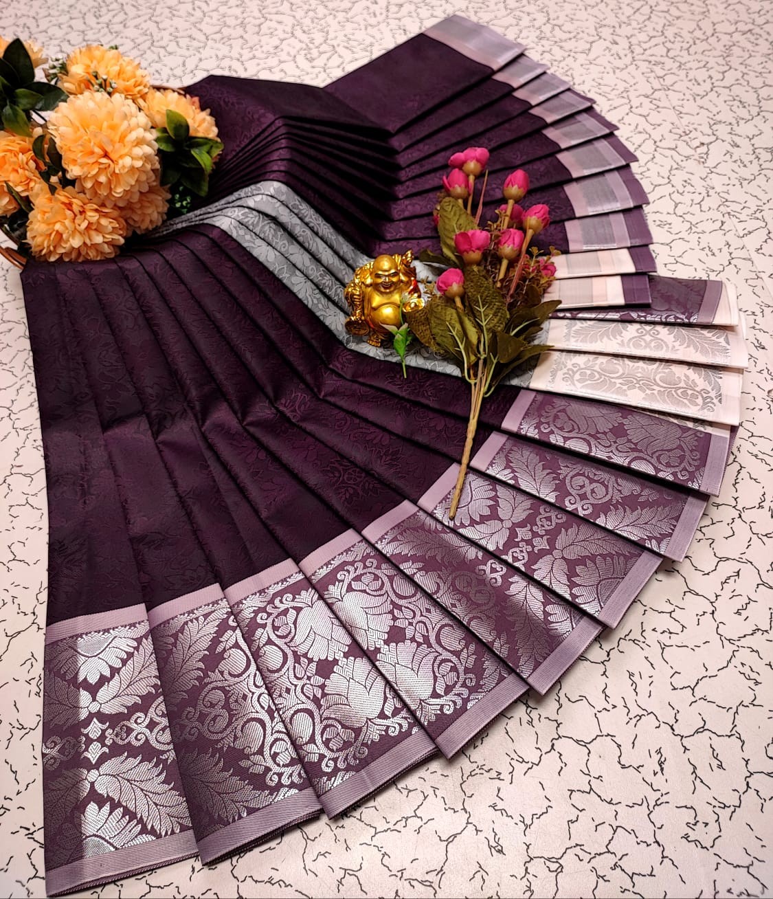 3D Embossed Pattu Sarees