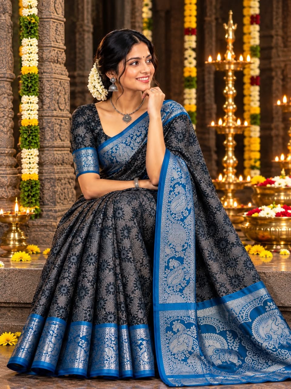 3D Embossed Pattu Sarees